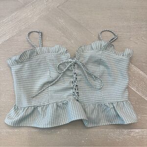 Papaya Sage Green Gingham Crop Top